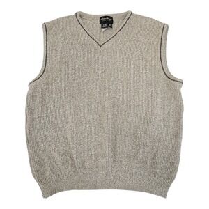 Eddie Bauer Mens V-Neck Sweater Vest Tan Heathered Knit Cotton XL Tall Y2K